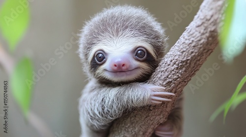 Sloth resting on a tree branch in lush rainforest setting during daylight hours