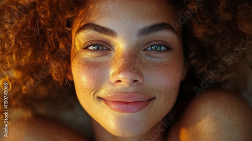 Young woman with glowing skin holding pink skincare product in natural light