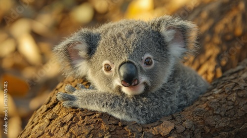 Wallpaper Mural Cute koala clings to a tree as sunlight filters through the leaves during a serene afternoon Torontodigital.ca