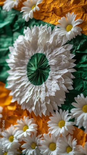 Bright floral arrangement on colorful textured background with paper flowers
