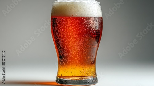 Refreshing amber beverage in a chilled glass with foam on top