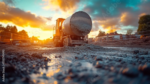 Skilled worker mixing materials at construction site during daylight