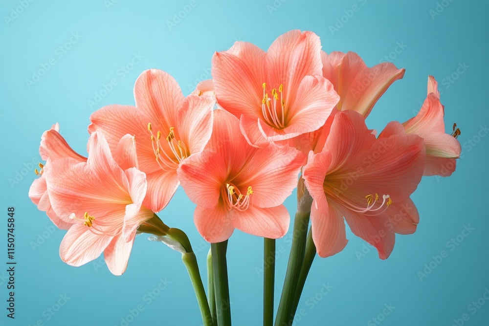 Beautiful pink flowers arranged against a bright blue background for a fresh spring vibe Beautiful pink flowers arranged against a bright blue background for a fresh spring vibe