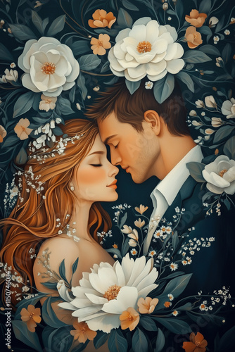 Beautiful illustration of a young couple in love.