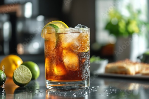 Refreshing citrus drink with bubbles and vibrant fruit slices in a clear glass