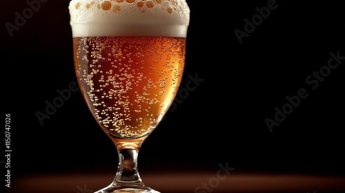 Craft beer served in a glass on a wooden table in a cozy bar setting