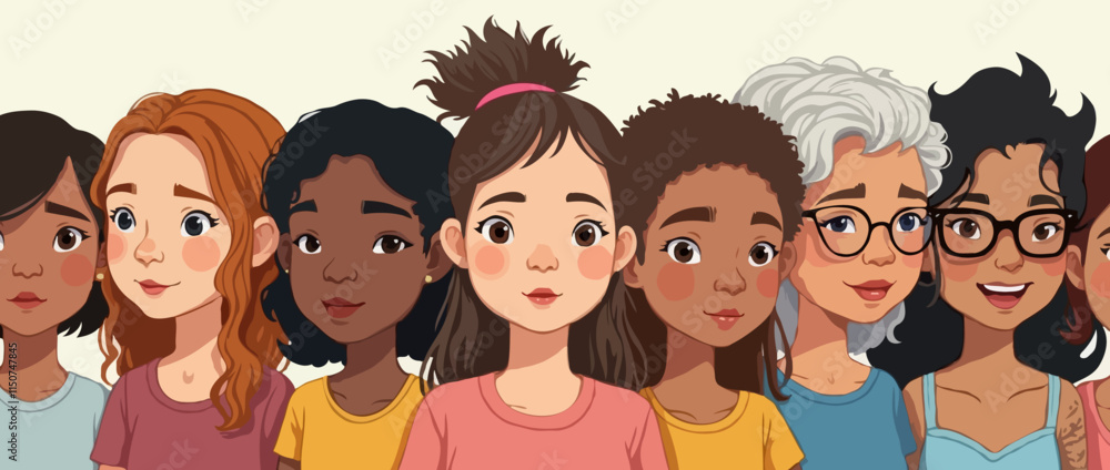 Illustration of Diverse Cartoon Characters Standing Together Illustration of Diverse Cartoon Characters Standing Together
