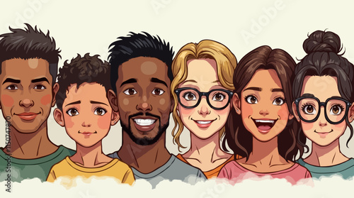 Illustration of Diverse Cartoon Characters Standing Together