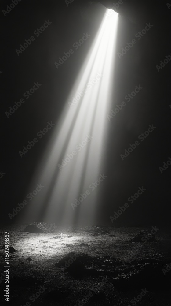 Light rays penetrate darkness creating a serene atmosphere underwater Light rays penetrate darkness creating a serene atmosphere underwater