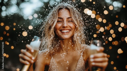 Celebrating with sparkling wine and joyful cheers at sunset gathering