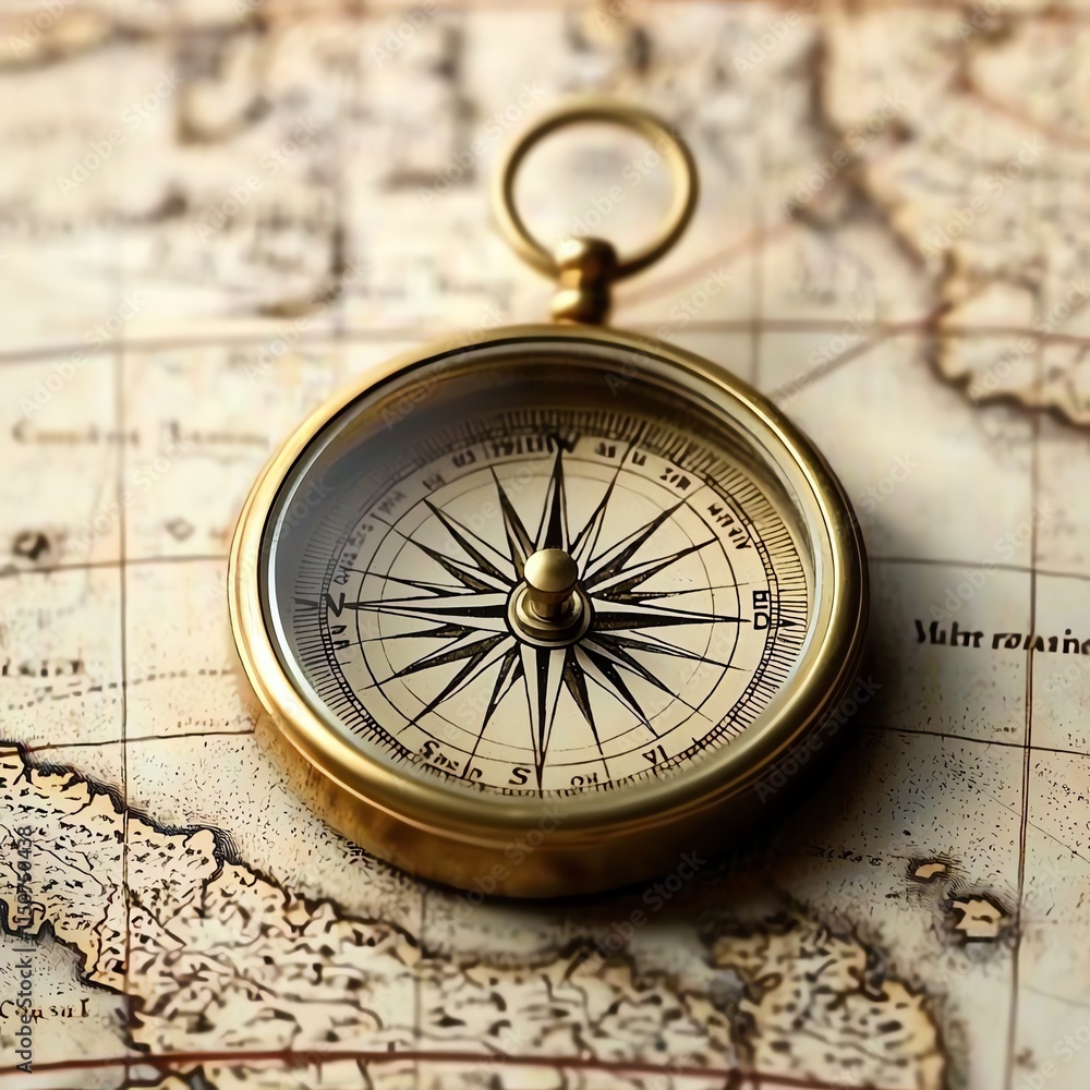 Antique brass compass placed on old maritime maps, dark academia aesthetic, subtle dust particles, historical mood Antique brass compass placed on old maritime maps, dark academia aesthetic, subtle dust particles, historical mood
