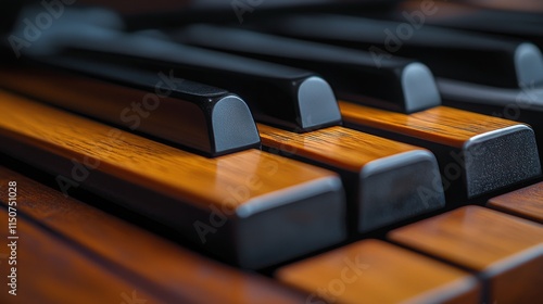 Close-up view of piano keys showcasing intricate design and polished finish