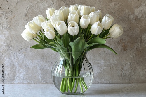 Elegant bouquet of white tulips in a clear glass vase showcasing natural beauty