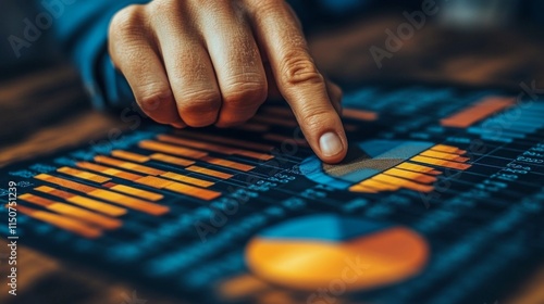 Business professional analyzing financial data using interactive pie chart du...