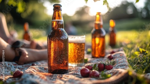 Friends celebrate gathering with drinks, food, and grapevine decor at outdoor...
