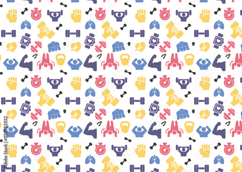 Seamless workout sport pattern. Fitness and gym icons pattern background.  healthy and fitness lifestyle pattern.