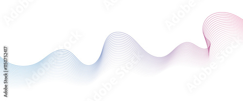 Abstract Gradient Wavy Lines: Smooth Colorful Curves in Purple and Blue on Transparent Background for Modern Technology, Science, and Music Concepts