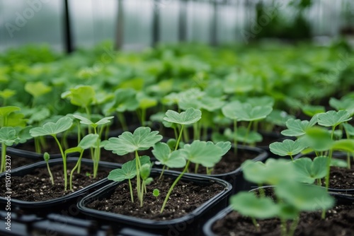 Fresh seedlings growing in a greenhouse filled with natural light