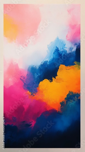 Vibrant abstract painting showcasing dynamic colors and textures in bold brus...