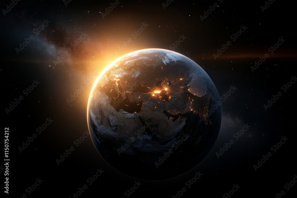 Earth glowing at sunrise with cosmic backdrop visible from space showcasing vibrant colors and details Earth glowing at sunrise with cosmic backdrop visible from space showcasing vibrant colors and details