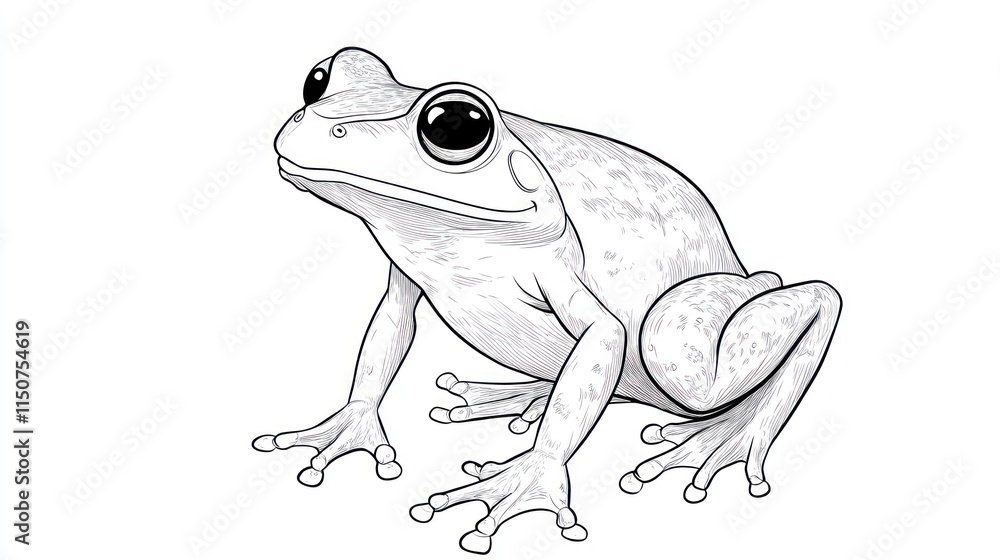 Naklejka premium Friendly Frog with Snack: Children's Coloring Book Page