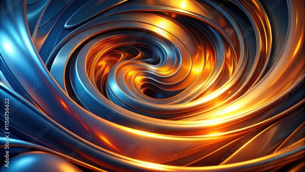 Abstract Swirling Metallic Form, a Symphony of Blue and Gold Tones Abstract Swirling Metallic Form, a Symphony of Blue and Gold Tones