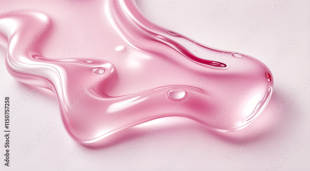 Naklejka premium Pink Liquid Gel or Serum Texture with Bubbles on Light Background. Skincare Product, Beauty and Cosmetics Concept.