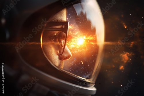 Exploration of the cosmos with a futuristic astronaut gazing into the stars and galaxies at the edge of the universe photo