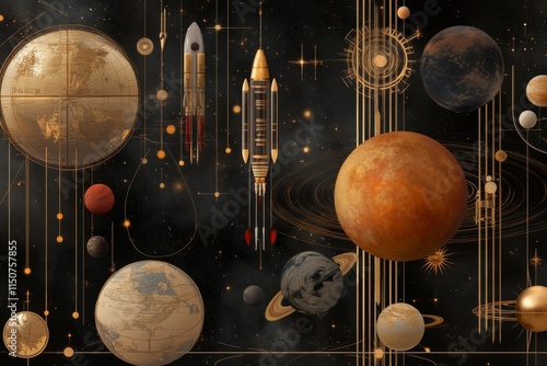 Wallpaper Mural Exploration of planets and celestial bodies in a detailed cosmic illustration Torontodigital.ca