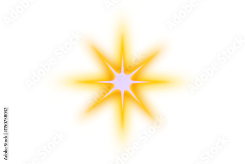 Radiant light effects on a transparent background. Sunlight flares and overlays. Shining starlight with a flare, glowing star on PNG. Sparkling effects and bright sparks for event decoration 