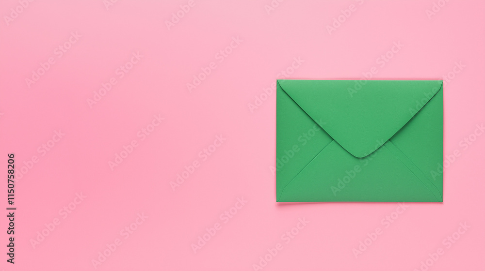 Green envelope and blank letter on a pink background Green envelope and blank letter on a pink background