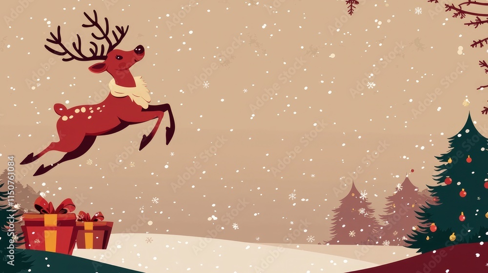 Jumping Reindeer in a Winter Wonderland Christmas Scene Jumping Reindeer in a Winter Wonderland Christmas Scene