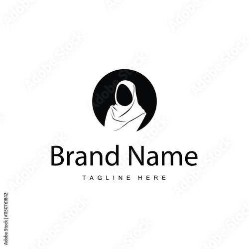 Simple Muslim clothing hijab logo design minimalist black silhouette