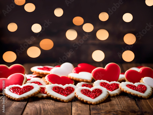 heart shaped cookies on bokeh background for valentines day