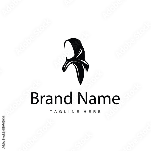 Simple Muslim clothing hijab logo design minimalist black silhouette
