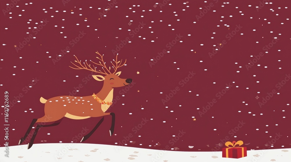 Joyful Reindeer Running Through a Snowy Christmas Eve Landscape Joyful Reindeer Running Through a Snowy Christmas Eve Landscape