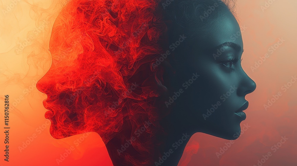 Dramatic Silhouette of Woman with Smoke and Colorful Background Dramatic Silhouette of Woman with Smoke and Colorful Background