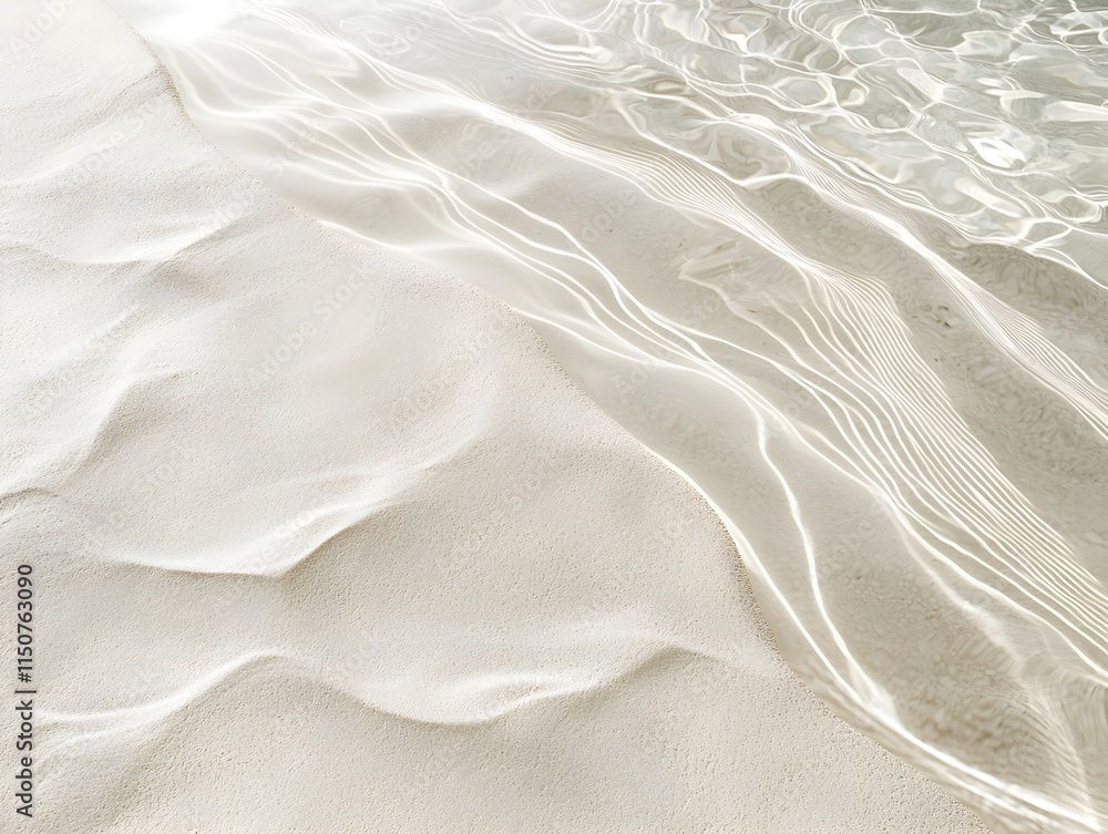 Obraz premium A serene sandy beach scene where gentle waves meet the shore in clear, shallow water