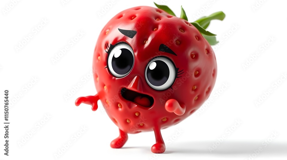 Fototapeta premium adorable cartoon fruit perfect for stickers and online branding resources, cartoon strawberry on white background