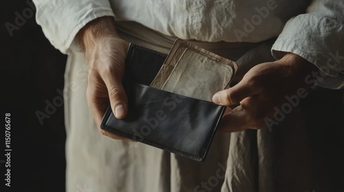 A Man Holding a Wallet with Old Photos