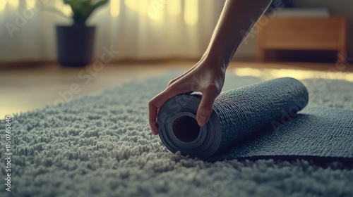 Unrolling a Yoga Mat for a Relaxing Session