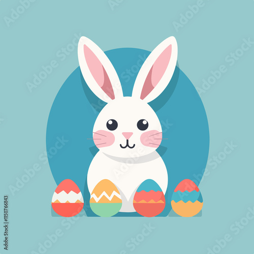 Easter bunny and egg icon in flat design for vector illustration photo