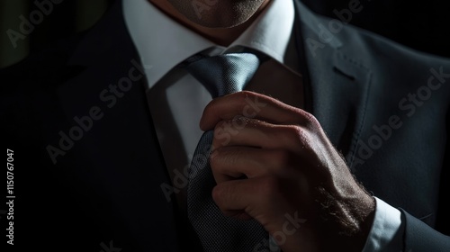 Close-Up of a Man Adjusting His Tie