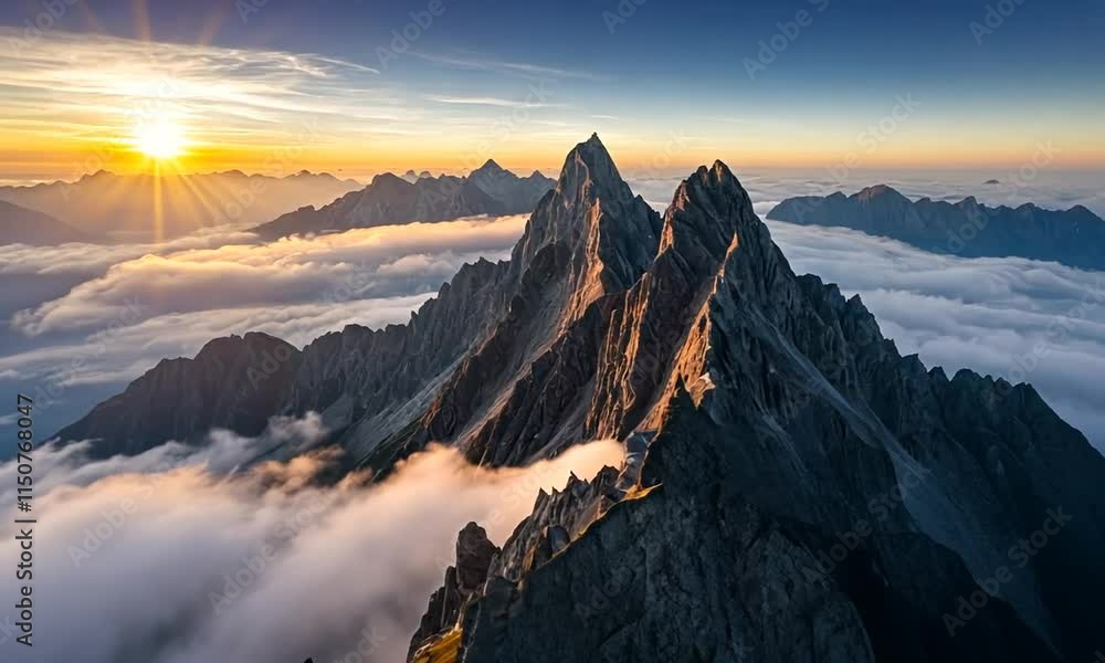 Majestic Sunrise Above the Clouds: A Panoramic View of Mountain Peaks Majestic Sunrise Above the Clouds: A Panoramic View of Mountain Peaks