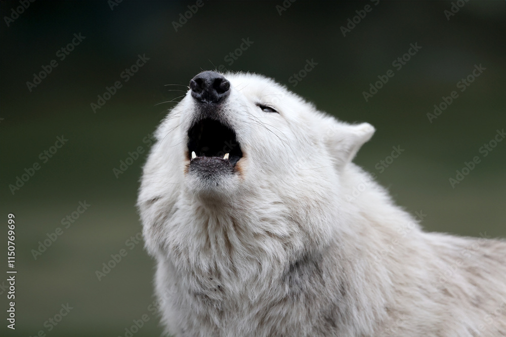 Howling Hudson Bay wolf (Canis lupus hudsonicus)