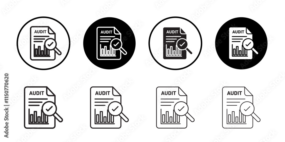 Audit report icon Flat art in black and white isolated Audit report icon Flat art in black and white isolated