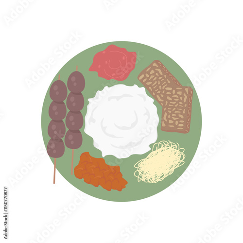 Indulge in Traditional Indonesian Flavors: Nasi Uduk, Sate Telor, and Tempe in Vector Art photo