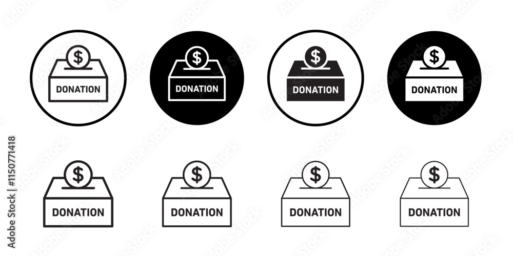 Donation box icon Flat art in black and white isolated Donation box icon Flat art in black and white isolated