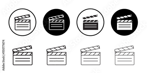 Film clapperboard icon Flat art in black and white isolated