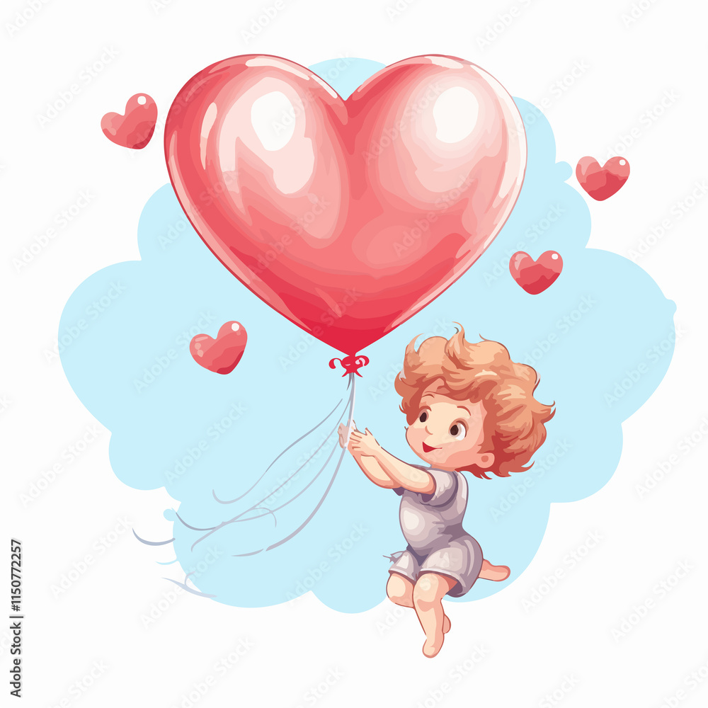 Romantic Cupid with Heart Shaped Balloon Vector Illustration for Valentine's Day Celebration Romantic Cupid with Heart Shaped Balloon Vector Illustration for Valentine's Day Celebration